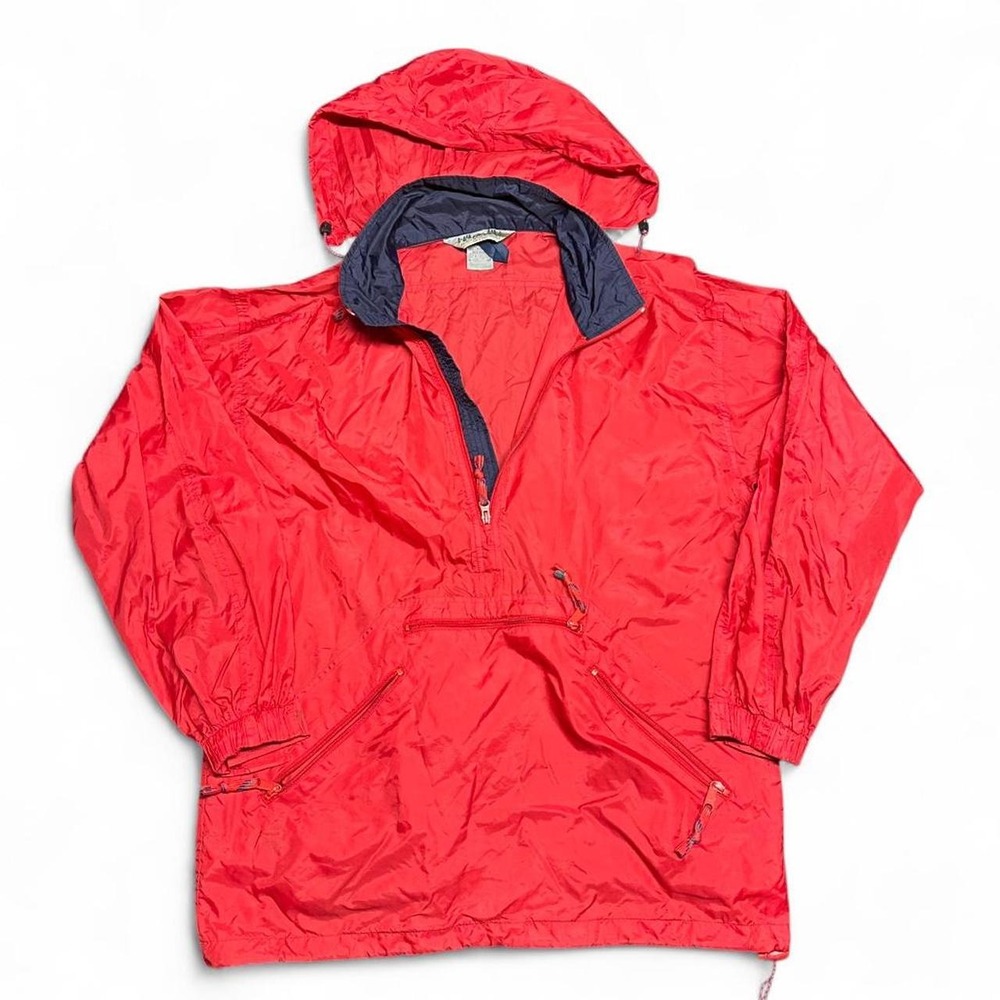 Vintage EMS Rain Jacket Medium Red Anorak Windbreaker Quarter Zip Hooded